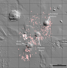 Map of 1,000+ possible cave-entrances at Tharsis Montes