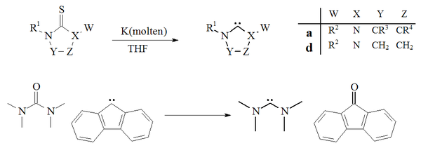 Preparation of carbenes by dechalcogenation Dechalcogenation.png