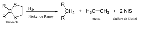 Exemple de désulfurisation d'un thioacétal avec utilisation de nickel de Raney.