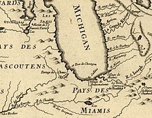 Detail from a French map (1775) showing the Chicago Portage Detail from a French map, published 1755, showing the Chicago Portage.jpg