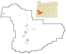 Douglas County Oregon Incorporated og Unincorporated områder Myrtle Creek Highlighted.svg