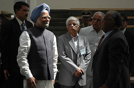 Rao with Manmohan Singh, Prime Minister of India; B.S. Yeddyurappa, Chief Minister of Karnataka and C. N. R. Rao during a function at JNCASR, Bangalore.