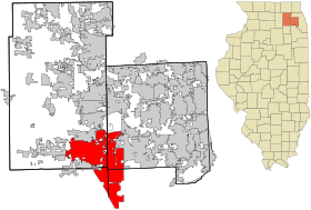 DuPage County and Kane County Illinois incorporated and unincorporated areas Aurora highlighted.svg