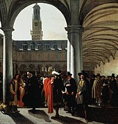 Courtyard of the Amsterdam Stock Exchange (Beurs van Hendrick de Keyser) by Emanuel de Witte, 1653 Emanuel de Witte - De binnenplaats van de beurs te Amsterdam.jpg