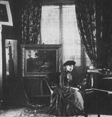 Emma Lampert Cooper, in her studio, circa 1900