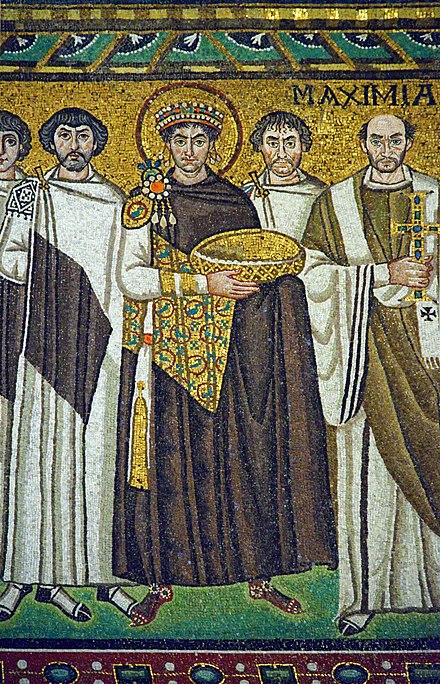 Mosaic of Emperor Justinian I in coronation dress, Basilica of San Vitale, Ravenna