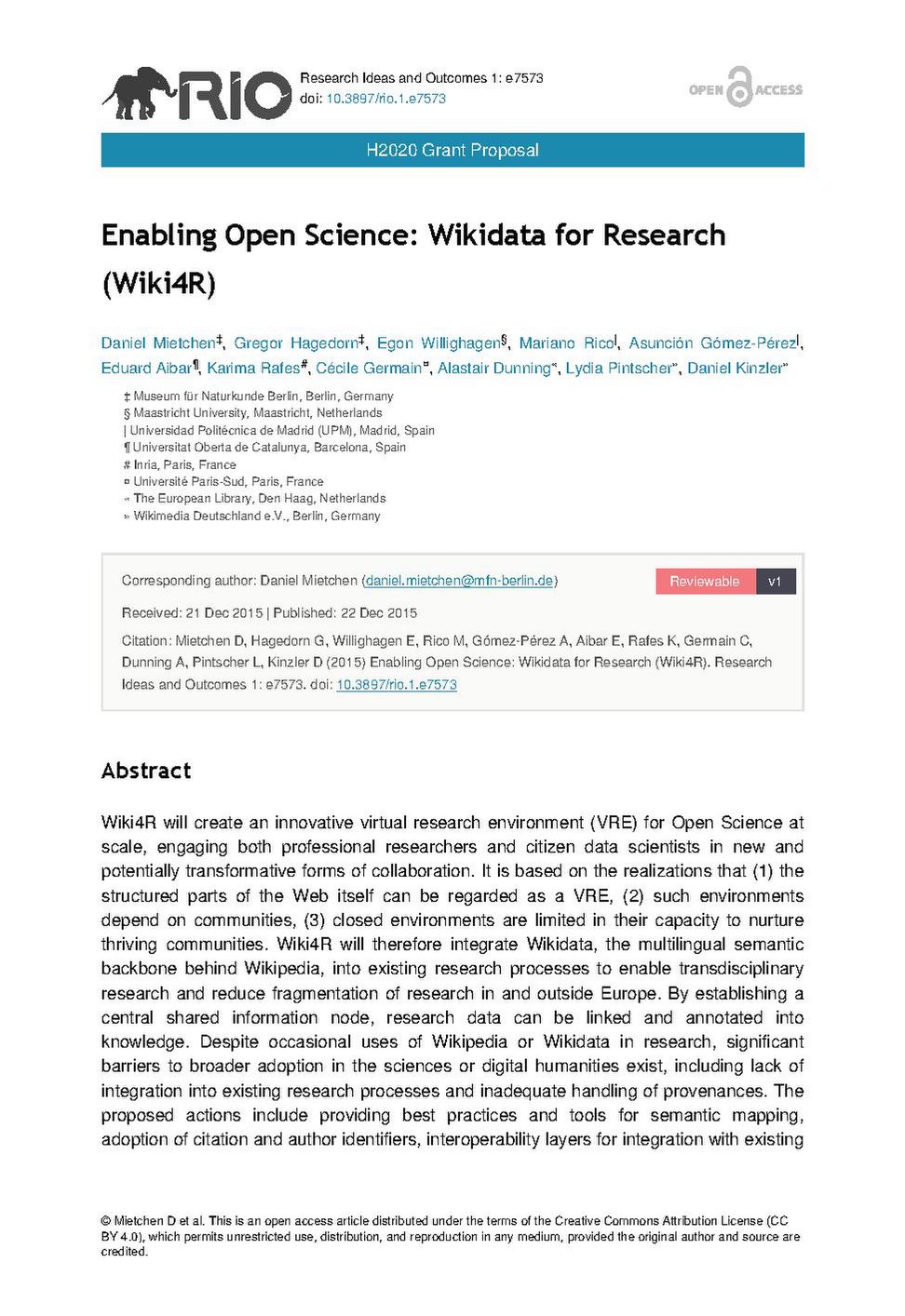 Enabling Open Science - Wikidata for Research (Wiki4R)