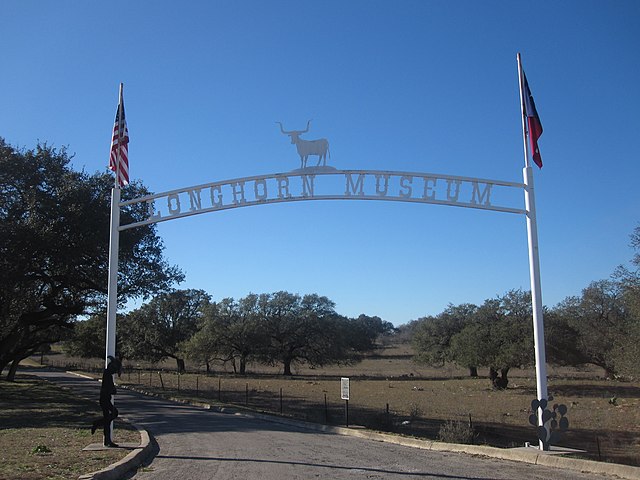 Entrance to Longhorn Museum on Texas State Highway 97 on the east side of Pleasanton