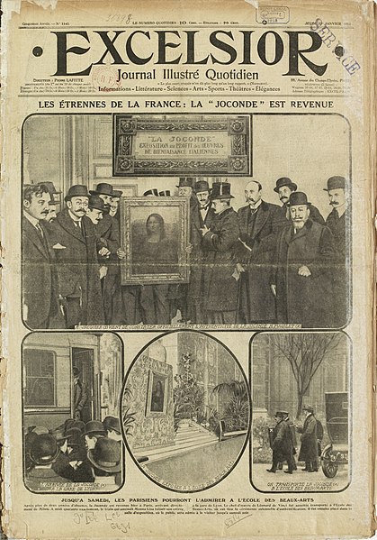 File:Excelsior, journal illustré quotidien, La Joconde est Revenue, 1 January 1914.jpg