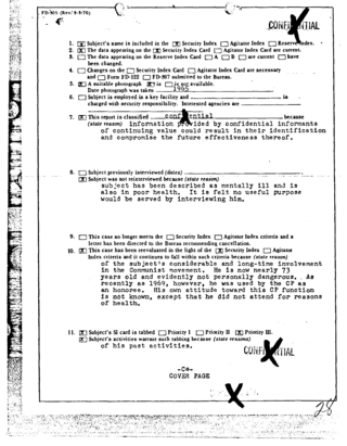 <span class="mw-page-title-main">FBI Index</span> System used to track American citizens and other people