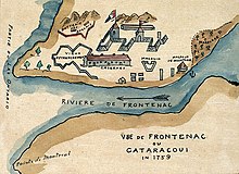 "View of Frontenac or Cataracoui in 1759". Watercolour map depicting Fort Frontenac. Fort Frontenac 1759.jpg