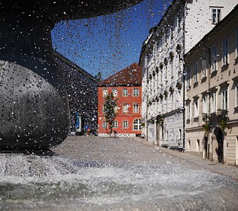 Fountain water droplets as seen on very short time exsposure of 1/16.000 s.