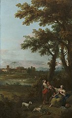 River Landscape with a Woman Giving another Woman a Child to Suckle