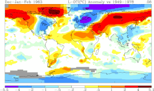 Temperature anomaly 12/1962 - 2/1963, based on the mean value 1949–1978