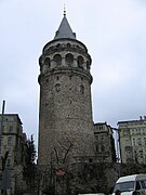 View of the Galata Tower from the main square in front.