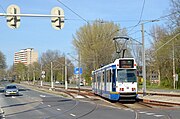 Gelede wagen 911 op lijn 5 op aftakking naar Amstelveen Stadshart; 7 april 2020.