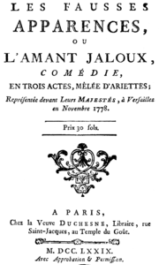 Grétry - Les fausses apparences, ou L'amant jaloux - title page of the libretto, Paris 1779.png
