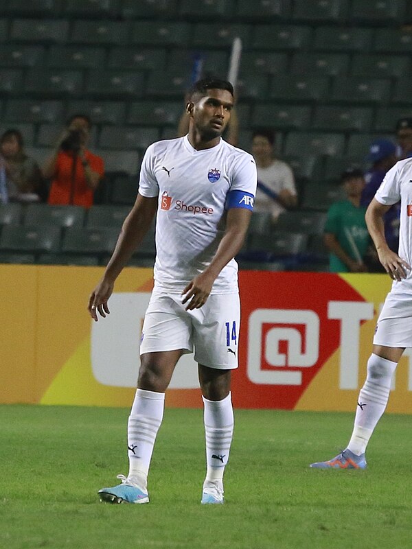 Hariss Harun playing for Lion City Sailors during the 2023–24 AFC Champions League