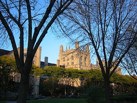 University of Chicago's gothic campus seen from Midway Plaisance Park