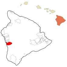 Hawaii megye Hawaii beépített és be nem épített területek Honaunau-Napoopoo Highlighted.svg