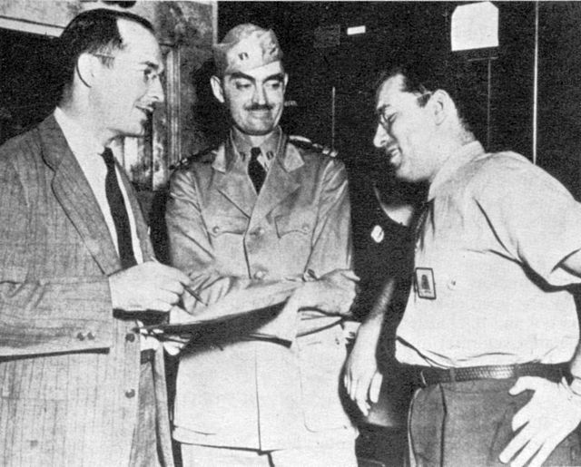 Robert A. Heinlein, L. Sprague de Camp, and Isaac Asimov, Philadelphia Navy Yard, 1944