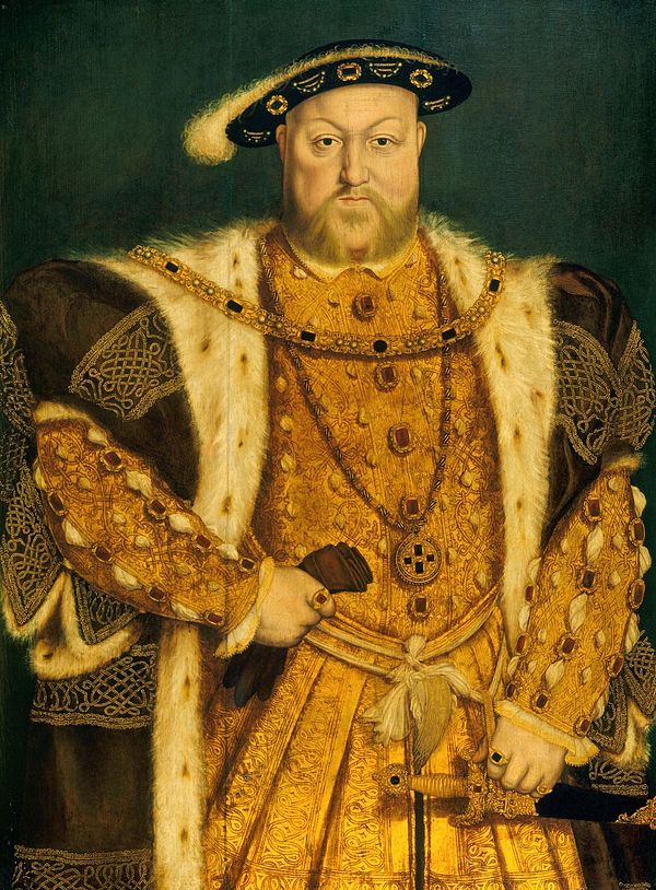 King Henry VIII initiated the separation of the Church of England from the Roman Catholic Church. Portrait by Hans Holbein the Younger. Thyssen-Bornem