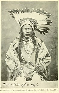 Hidatsa chief and rebel Crow Flies High. He and his followers built a new village just two miles from Fort Buford. It seems, they felt the village was more safe from attacks by the Sioux, if they built it close to a military fort Hidatsa chief Crow Flies High.jpg