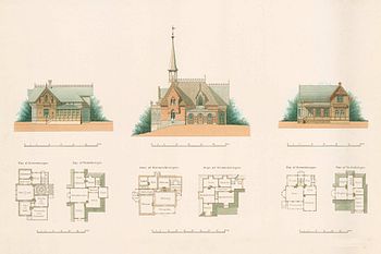 Förslag till stadsplan och villatyper upprättat av arkitekt Magnus Isæus 1885.