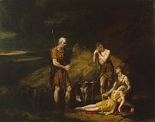 Imogena descubierta en la caverna de Belario, Acto 4.°, esc. 2.ª (Óleo de George Dawe, c.1809)