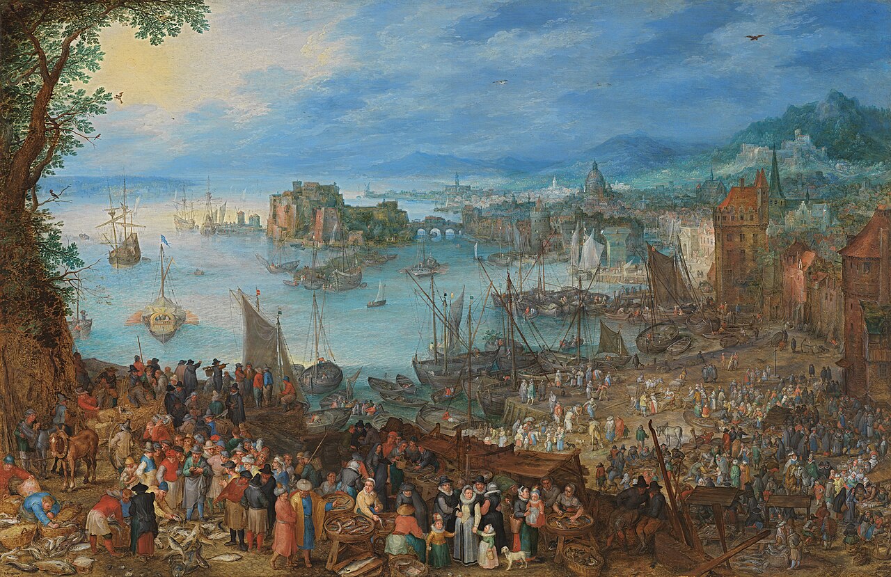 Histoire de la pêche 1280px-Jan_Brueghel_the_Elder-Great_Fish_market