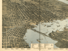 1893 bird's eye view of Jacksonville, with steamboats moving throughout the St. Johns River Jax 1893.gif