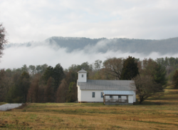 Joppa United Methodist Church shadowed by Joppa (Clinch) Mountain