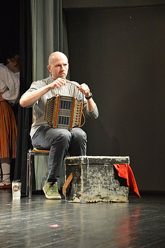 Kaido Reivelt in 2015 making preparations for the concert of University of Tartu Folk Art Ensemble. Kaido Reivelt 2015.JPG