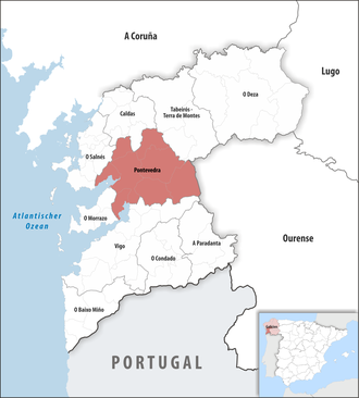 Die Lage der Comarca Pontevedra in der Provinz Pontevedra