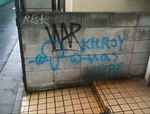 Kilroy was here op een muur in Tokio, Japan