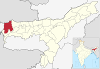 मानचित्र जिसमें कोकराझार ज़िला কোকৰাঝাৰ জিলা Kokrajhar district हाइलाइटेड है
