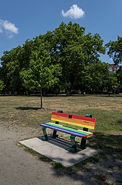 LGBT bench, John F. Kennedy Memorial Park, Cambridge, Massachusetts, US