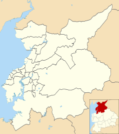 Mapa konturowa Lancasteru, po lewej znajduje się punkt z opisem „Skerton”