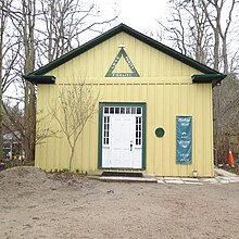 Laskay Hall in 2017, before it was moved to the museum grounds Laskay, Ontario.jpg