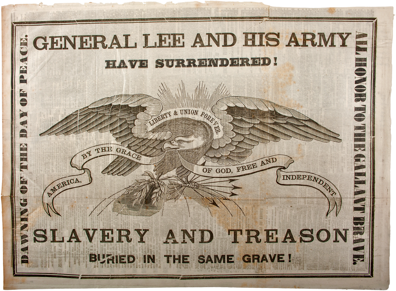 Full-page notice in the Albany Evening Journal informing of Confederate surrender (April 10, 1865) - History By Mail