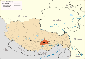 Location of Lhasa Prefecture in the Tibet Autonomous Region