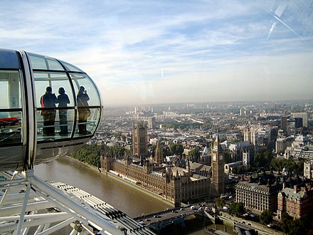 The view over the River Thames towards Westminster from the London Eye