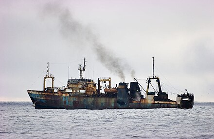 The Russian fishing trawler Sergey Makarevich in the North Atlantic.