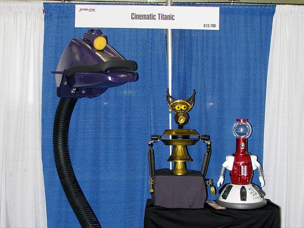 The 'bots of MST3k as they appeared through the majority of its run: Gypsy (left), Crow T. Robot, and Tom Servo. The 'bots were created by Hodgson and