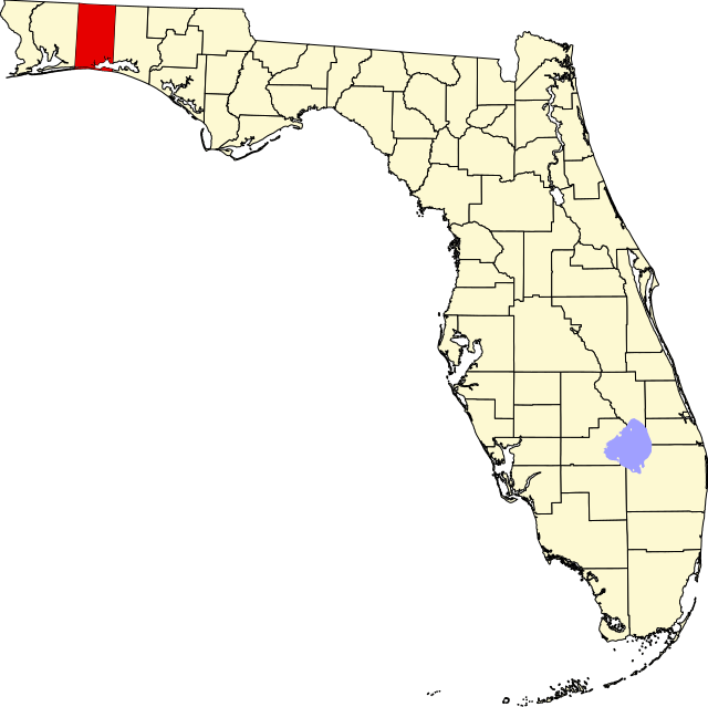 オカルーサ郡の位置を示したフロリダ州の地図