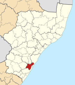 Kaart van Suid-Afrika wat Vulamehlo in KwaZulu-Natal aandui