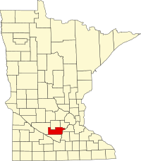 Map of Minesota highlighting Sibley County