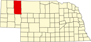 Mappa del Nebraska che evidenzia la contea di Sheridan