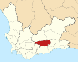 Kaart van Suid-Afrika wat Kannaland in Wes-Kaap aandui