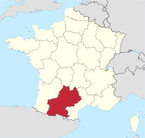 Położenie dawnego regionu Midi-Pyrenees we Francji